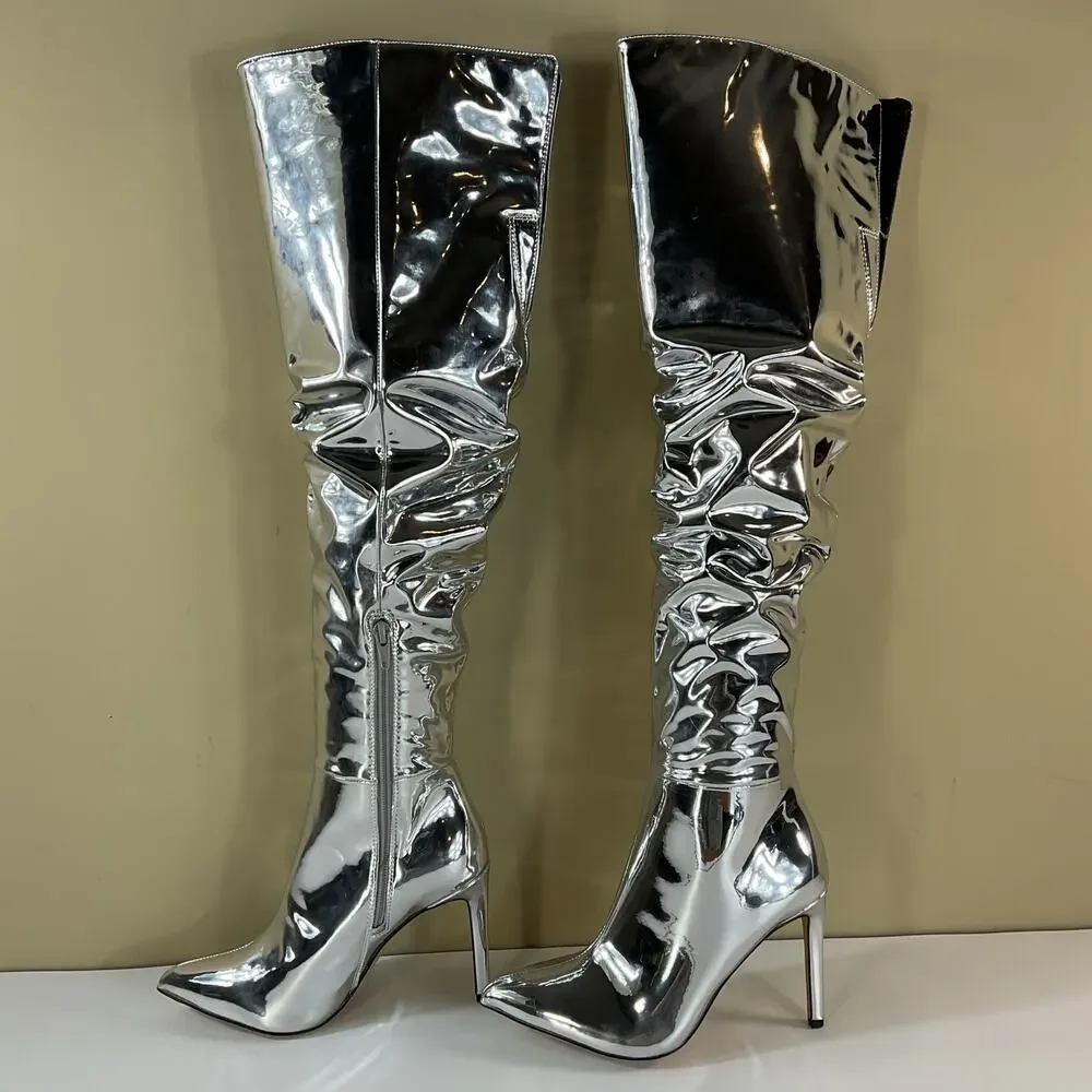NEW I.N.C. Women’s Iyonna Over the Knee Slouch Boots Silver Size 5.5M
